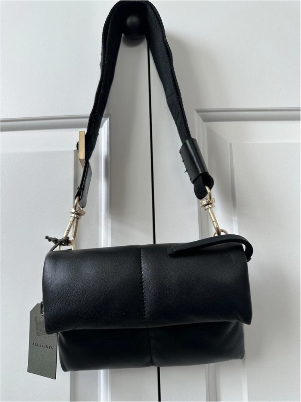 AllSaints Black Padded Crossbody with Logo Strap. NWOT Gorgeous 🥰